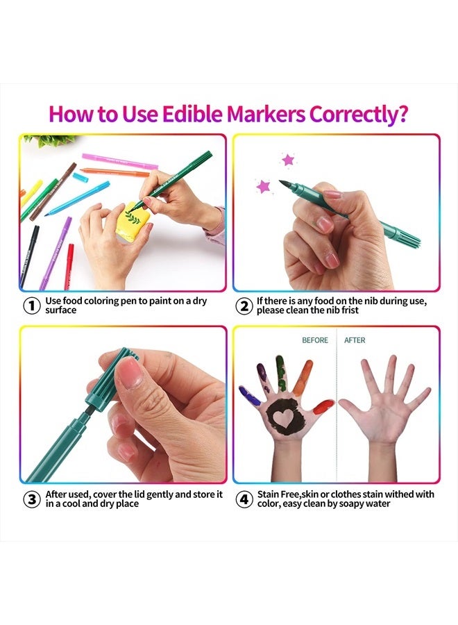 Fanika Edible Markers Food Coloring Pens 10 Colors, Double-sided Fine Tip Food Grade Pens and Edible Marker for Cookies Decorating Fondant, Cakes, Frosting, Easter Eggs - Image 5