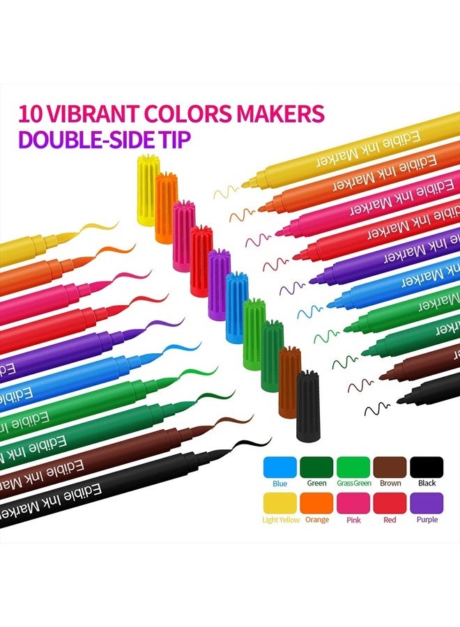 Fanika Edible Markers Food Coloring Pens 10 Colors, Double-sided Fine Tip Food Grade Pens and Edible Marker for Cookies Decorating Fondant, Cakes, Frosting, Easter Eggs - Image 4