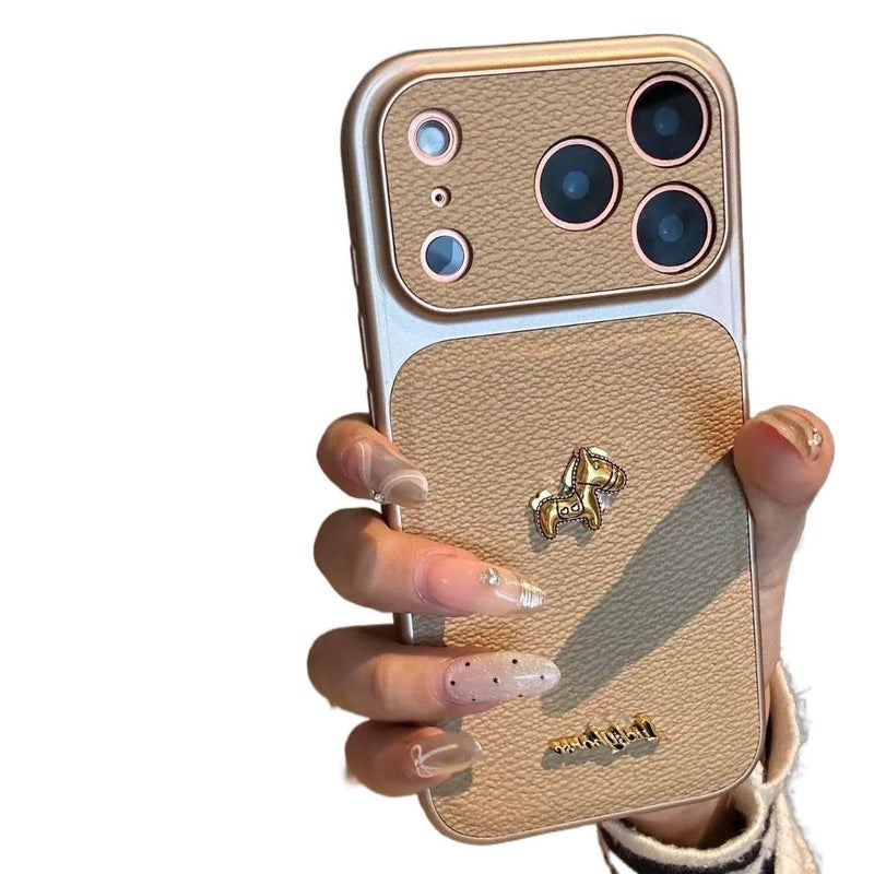 غطاء واقي بملمس جلد لـ iPhone 17 / 17 Air / 17 Pro / 17 Pro Max مع مقاومة بصمات الأصابع ونقشة حصان صغير مع ملمس جلد باللون أسود باللون الأسود - Image 1