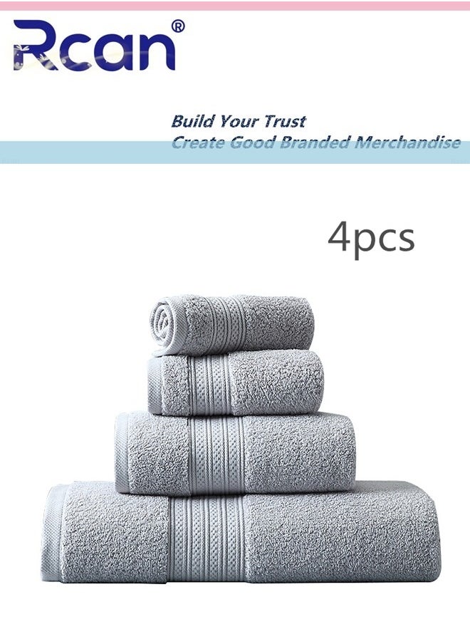 Rcan 4 Piece Towel Set Cotton Luxury Plush Towels 2 Square Towel 1 Washcloths 1 Bath Towel Highly Absorbent Quick Dry Towel Premium Quality Towel Hand Set for Bathroom Hotel  - Image 1