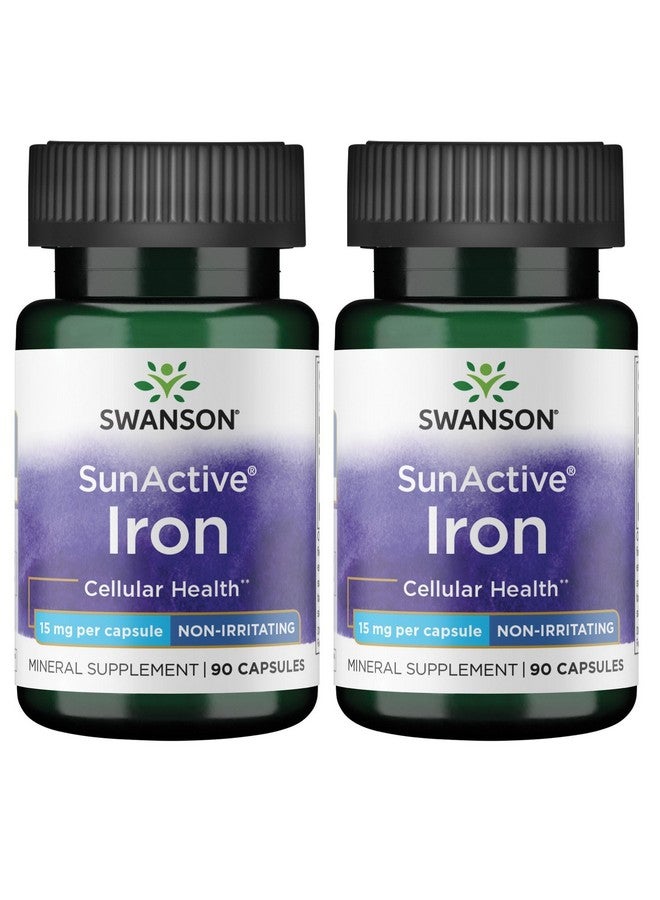 Swanson Sunactive Non-Irritating Iron 15 Milligrams 90 Capsules (2 Pack)