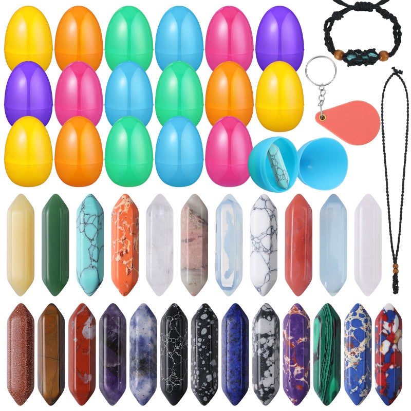Kenning 24 Sets Prefilled Easter Eggs Fillers with Natural Crystals Stones Mesh Necklace Bracelet Rope for Easter Basket Stuffers Egg Hunt Gifts Classroom Rewards Party Favors - Image 1