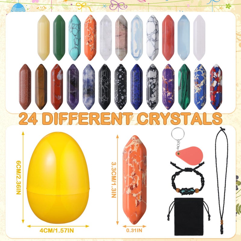 Kenning 24 Sets Prefilled Easter Eggs Fillers with Natural Crystals Stones Mesh Necklace Bracelet Rope for Easter Basket Stuffers Egg Hunt Gifts Classroom Rewards Party Favors - Image 2
