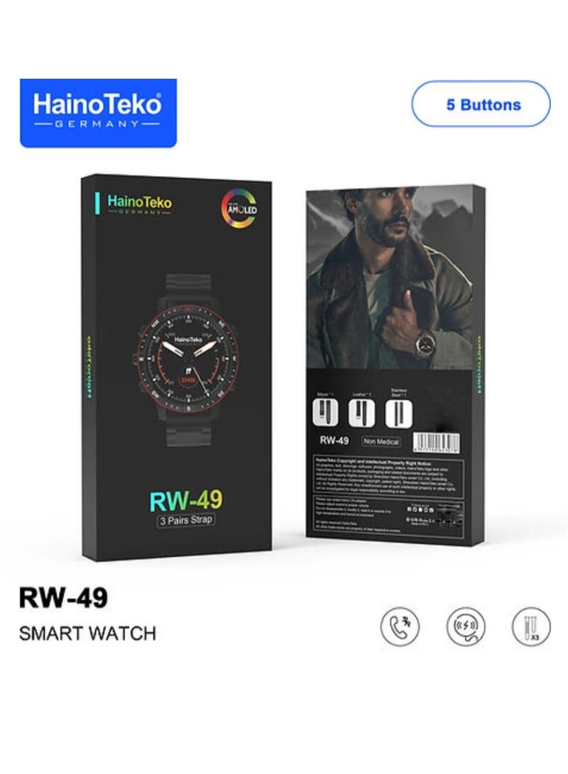 Haino Teko RW49 Round Screen Super Size AMOLED Display Smart Watch With 3 Pair Straps and Wireless Charger For Gents and Boys - Image 2