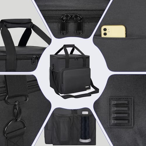 GMAK Serger Carrying Case Universal Serger Storage Bag with Base Padding Pad Storage Pockets Travel Case with Shoulder Strap for Most Standard Overlock Sewing Machines and Accessories Black - Image 3