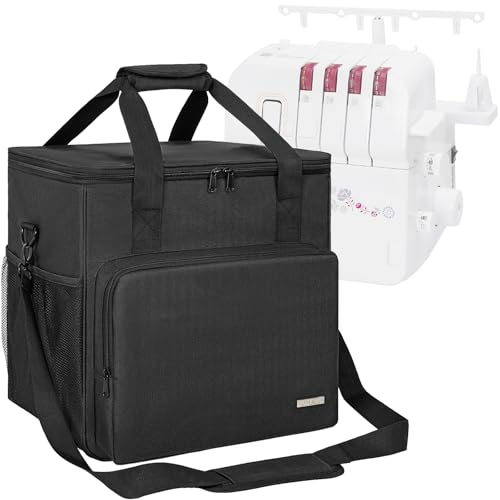 GMAK Serger Carrying Case Universal Serger Storage Bag with Base Padding Pad Storage Pockets Travel Case with Shoulder Strap for Most Standard Overlock Sewing Machines and Accessories Black - Image 1