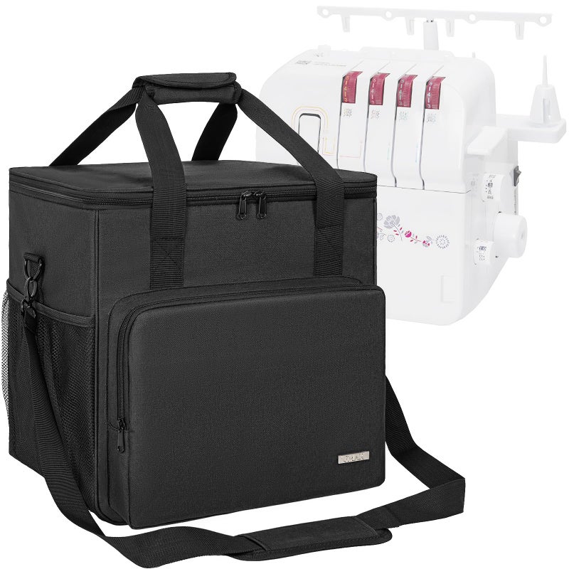 GMAK Serger Carrying Case Universal Serger Storage Bag with Base Padding Pad Storage Pockets Travel Case with Shoulder Strap for Most Standard Overlock Sewing Machines and Accessories Black - Image 2