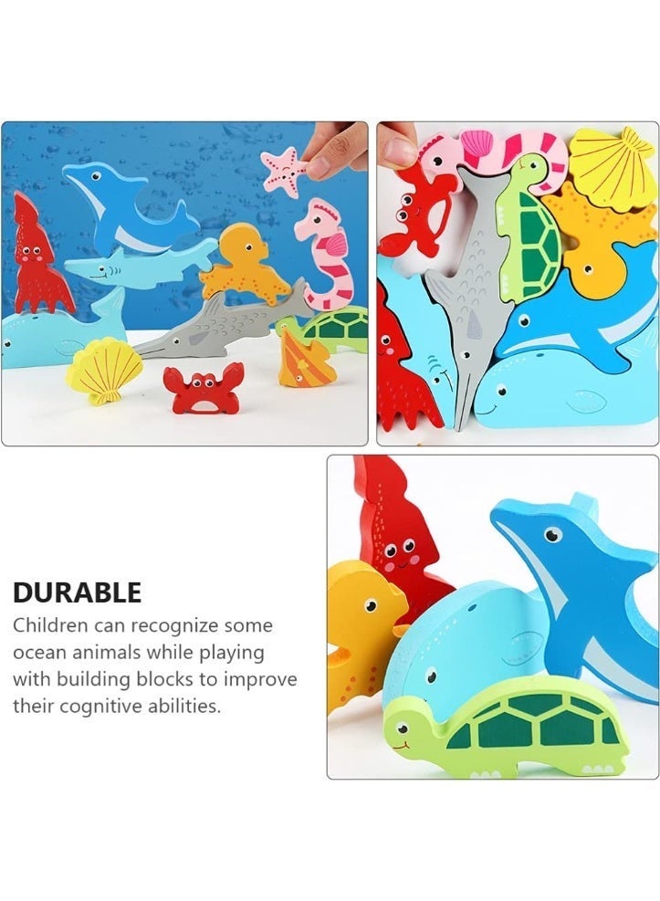 لغز خشبي ثلاثي الأبعاد لحيوانات المحيط الكرتونية | لعبة مونتيسوري بجزيئات كبيرة للأطفال من عمر 2 إلى 5 سنوات | لغز تعليمي تفاعلي بين الوالدين والطفل (حيوانات بحرية) - Image 4