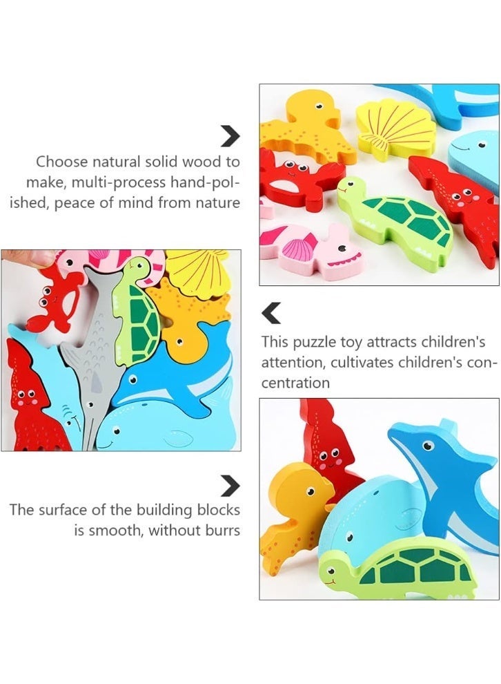 لغز خشبي ثلاثي الأبعاد لحيوانات المحيط الكرتونية | لعبة مونتيسوري بجزيئات كبيرة للأطفال من عمر 2 إلى 5 سنوات | لغز تعليمي تفاعلي بين الوالدين والطفل (حيوانات بحرية) - Image 2