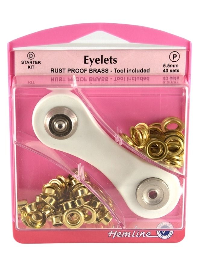 Hemline 40 Sets Eyelets Rust Proof Brass Gold Color Pressing Tool Included 5.5 Millimeter Starter Kit - Image 2
