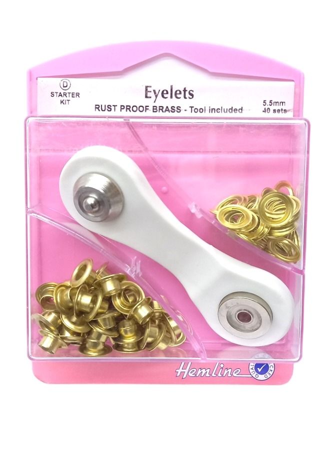 Hemline 40 Sets Eyelets Rust Proof Brass Gold Color Pressing Tool Included 5.5 Millimeter Starter Kit - Image 3