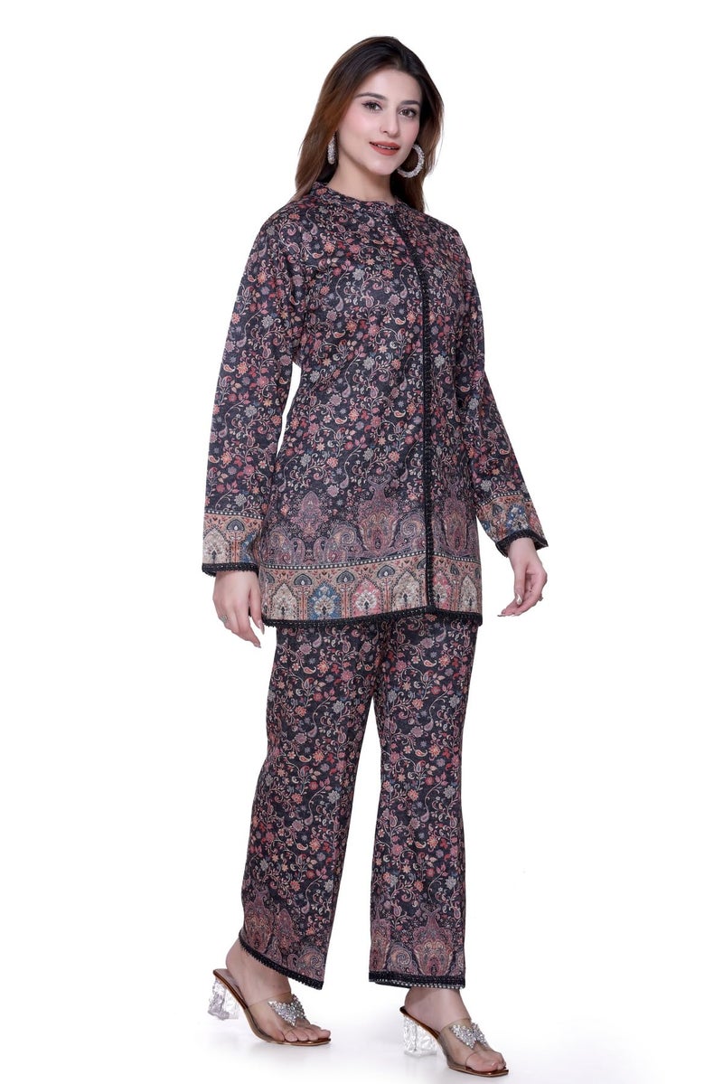 aarbee Floral Design Printed Winter Kurta & Plazzo Co ord Set (IN, Alpha, M, Regular, Black) - Image 3