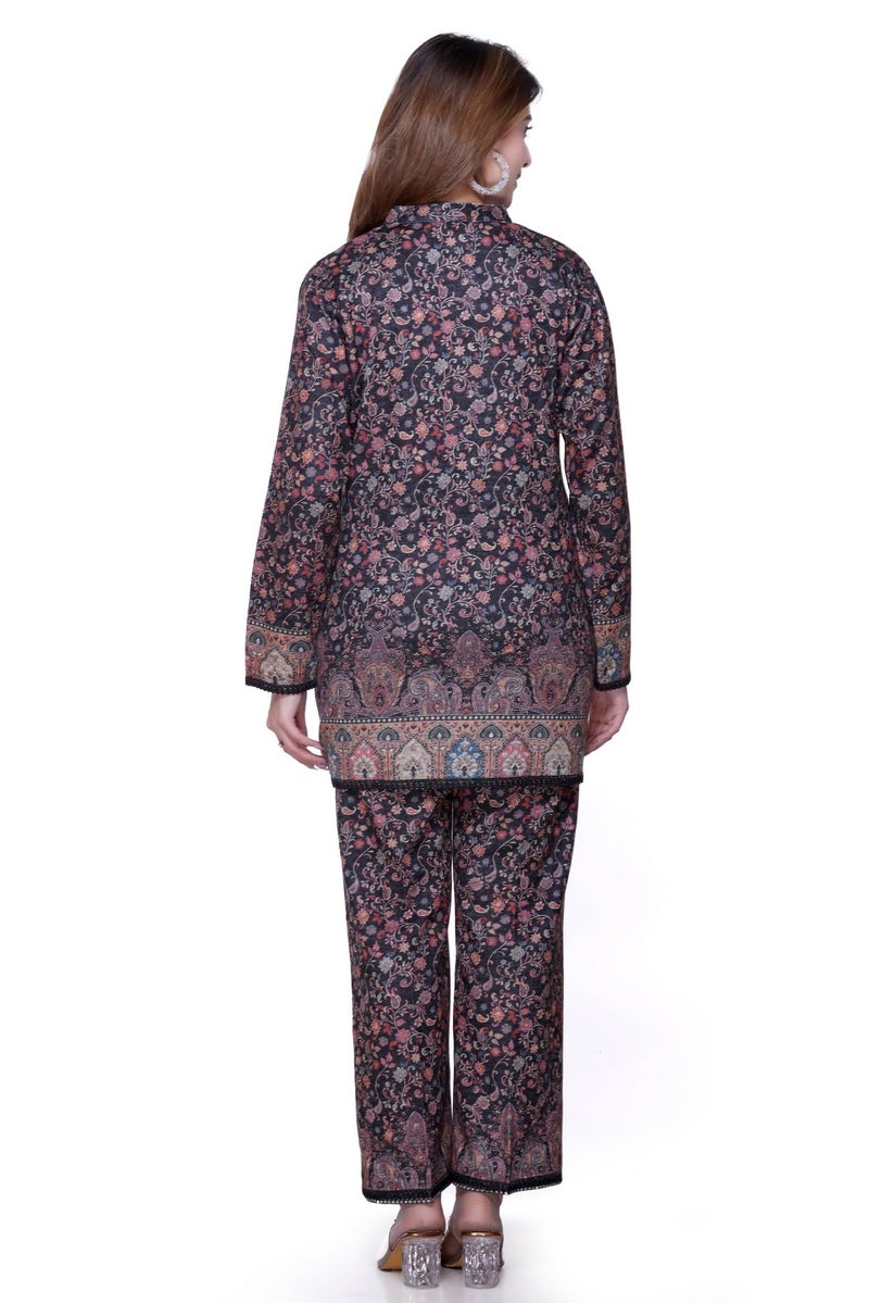 aarbee Floral Design Printed Winter Kurta & Plazzo Co ord Set (IN, Alpha, M, Regular, Black) - Image 2