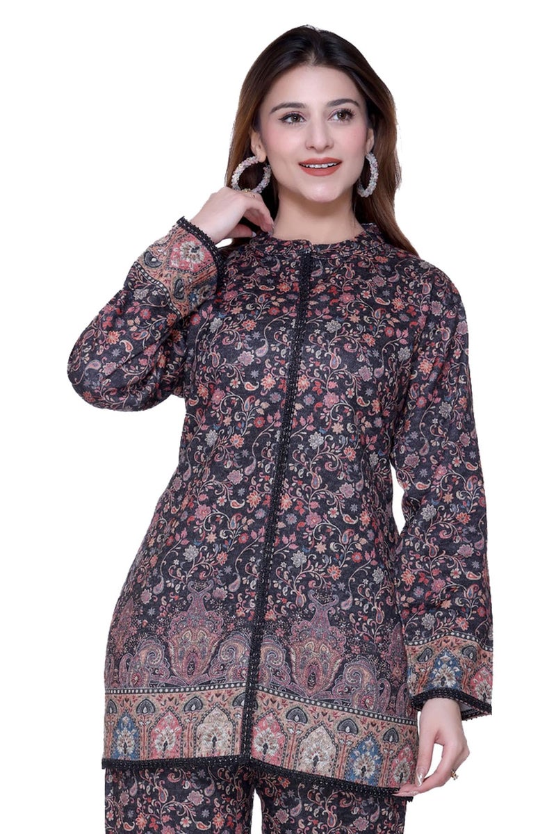 aarbee Floral Design Printed Winter Kurta & Plazzo Co ord Set (IN, Alpha, M, Regular, Black) - Image 1
