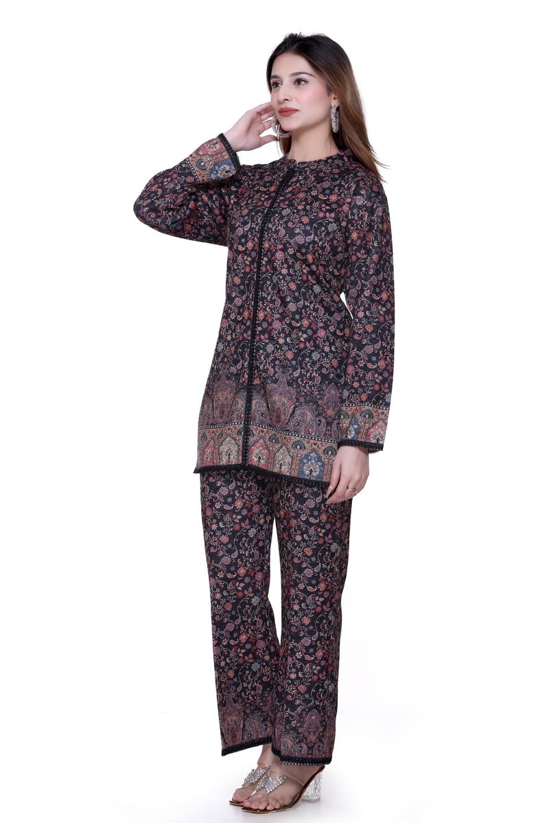 aarbee Floral Design Printed Winter Kurta & Plazzo Co ord Set (IN, Alpha, M, Regular, Black) - Image 4