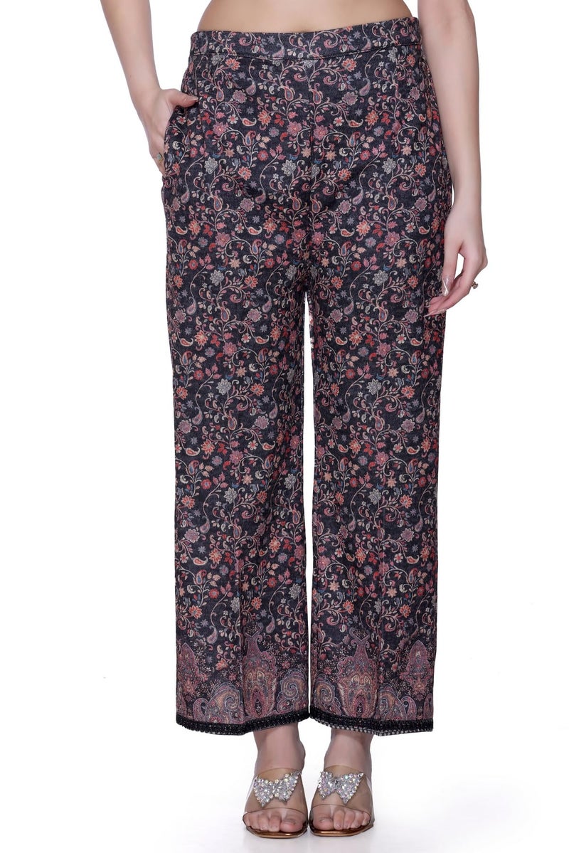 aarbee Floral Design Printed Winter Kurta & Plazzo Co ord Set (IN, Alpha, M, Regular, Black) - Image 5