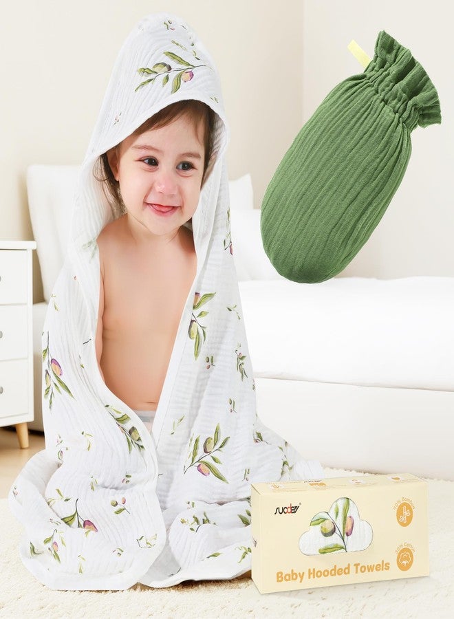 SUOSDEY Muslin Hooded Baby Towels for Newborn Infant Toddler, 70% Viscose from Bamboo 30% Cotton,Soft Baby Bath Towel with Hood Highly Absorbent and Newborn Essential,28 X 28 Inch - Image 1