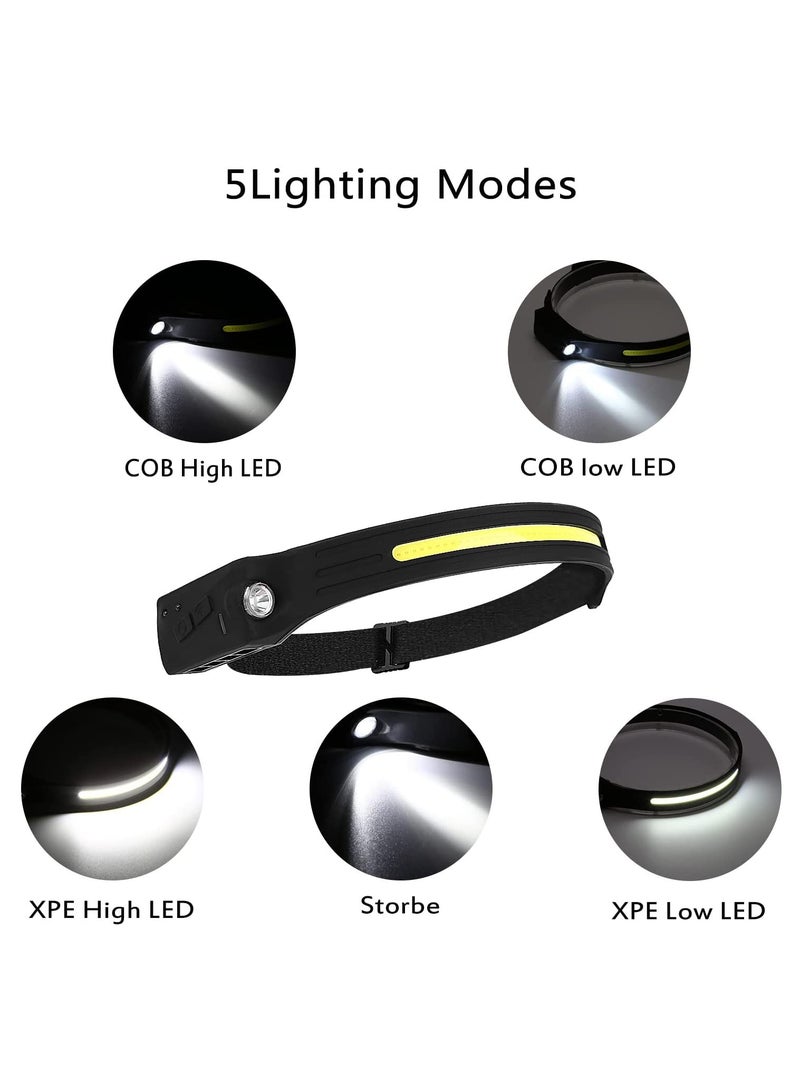 2 Pcs USB Rechargeable Headlamp with All Perspectives Induction 230° Illumination, 5 Modes Motion Sensor Headlamp Flashlight, Outdoor Waterproof Headlight for Running, Fishing, Camping - Image 3