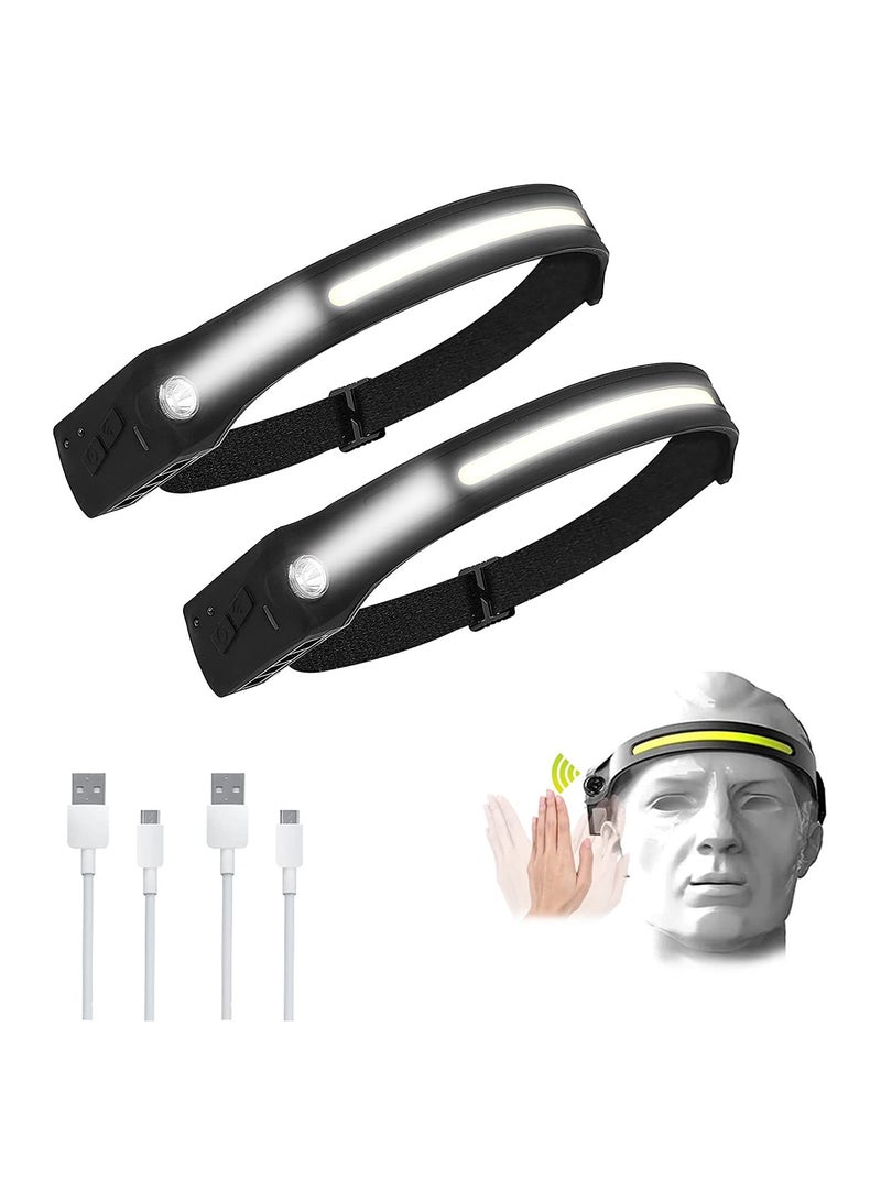 2 Pcs USB Rechargeable Headlamp with All Perspectives Induction 230° Illumination, 5 Modes Motion Sensor Headlamp Flashlight, Outdoor Waterproof Headlight for Running, Fishing, Camping - Image 1