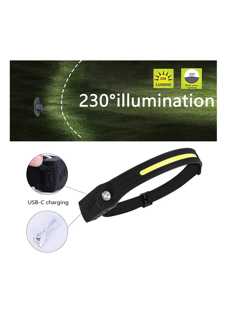 2 Pcs USB Rechargeable Headlamp with All Perspectives Induction 230° Illumination, 5 Modes Motion Sensor Headlamp Flashlight, Outdoor Waterproof Headlight for Running, Fishing, Camping - Image 4