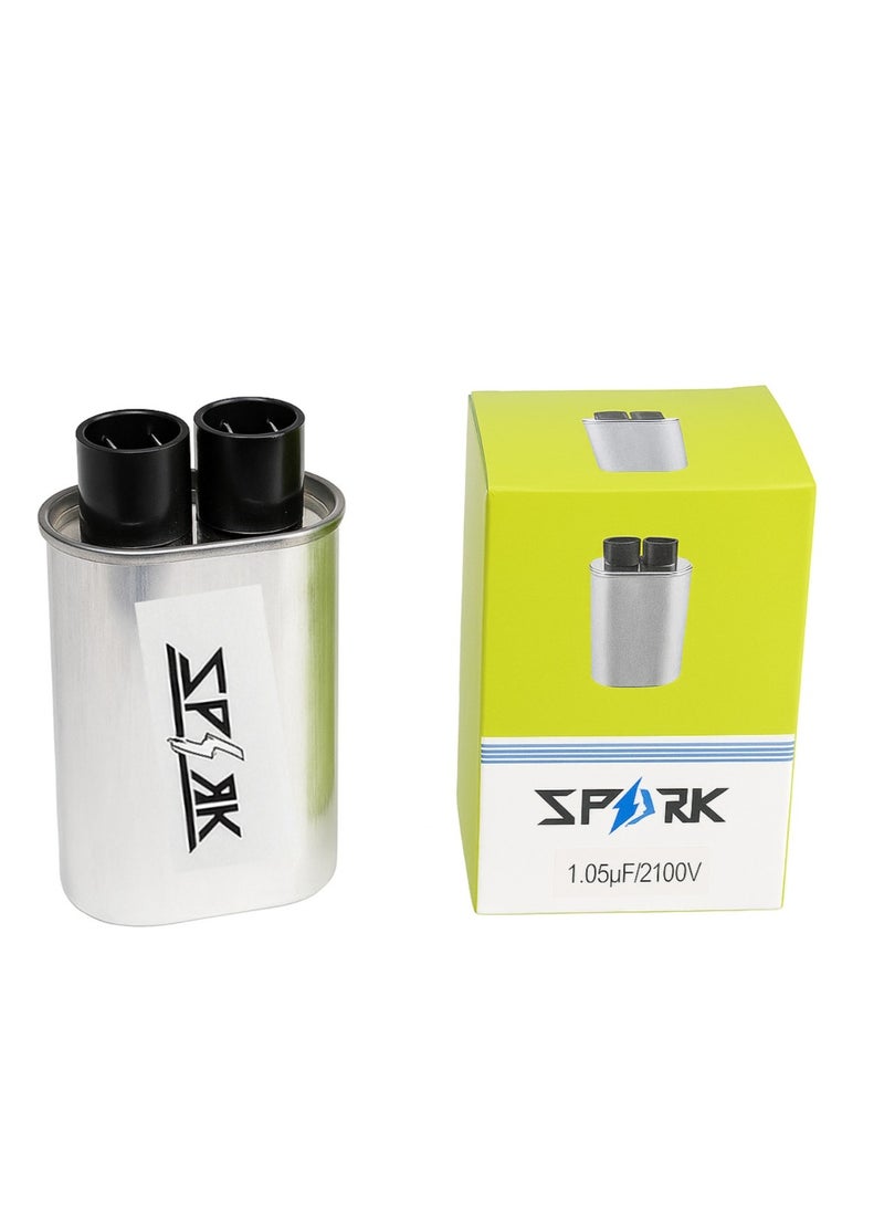 سبارك مكثف الجهد العالي لفرن الميكروويف 2100 فولت تيار متردد 1.05 MFD UF متوافق عالميًا ويستبدل لأجهزة GE وSamsung وLG وMedia Hair وAmana وKenmore وMayta وWhirlpool