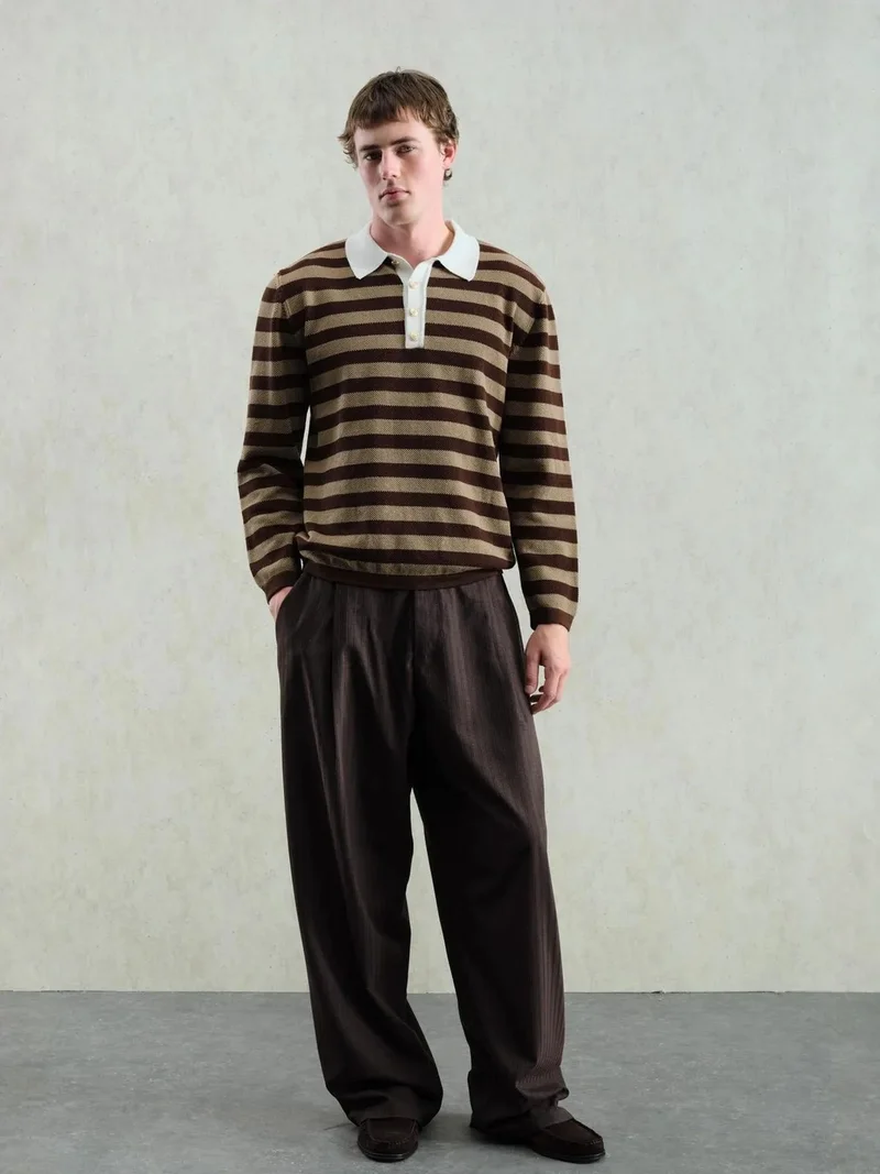 جيستو GIESTO Polo Collar Striped Knitted Sweater with Button Closure