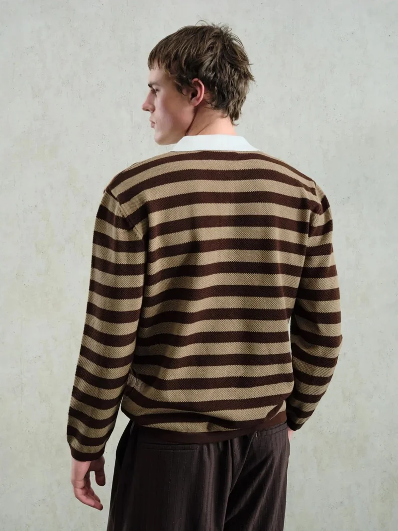 Giesto Beaver Brown GIESTO Polo Collar Striped Knitted Sweater with Button Closure for Men | Best Price UAE