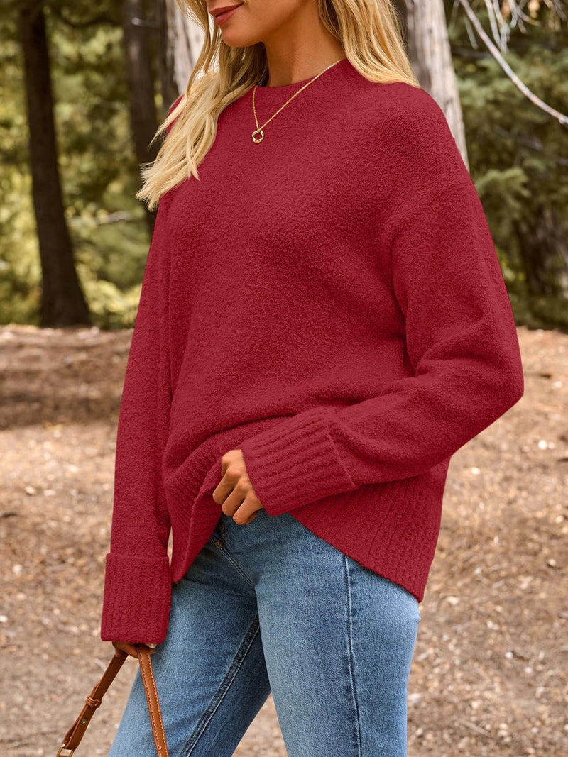 LILLUSORY Oversized Sweater Womens 2026 Fall Fashion Outfits Pullover Long Tunic Old Money Winter Cozy Clothes Cute Crewneck Trendy Knit Chunky Warm Knitted Ladies Top Ruby Red - Image 3