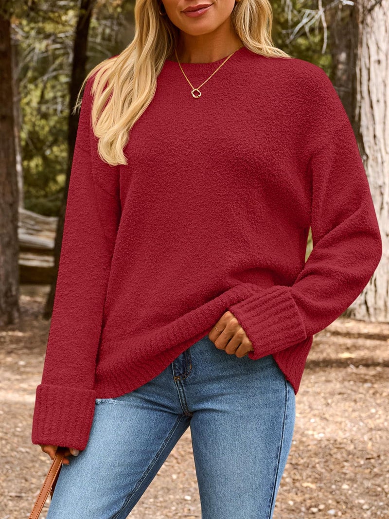 LILLUSORY Oversized Sweater Womens 2026 Fall Fashion Outfits Pullover Long Tunic Old Money Winter Cozy Clothes Cute Crewneck Trendy Knit Chunky Warm Knitted Ladies Top Ruby Red - Image 2