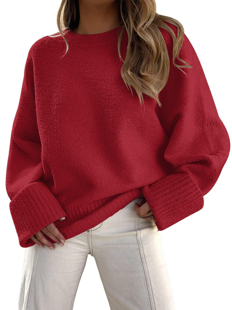 LILLUSORY Oversized Sweater Womens 2026 Fall Fashion Outfits Pullover Long Tunic Old Money Winter Cozy Clothes Cute Crewneck Trendy Knit Chunky Warm Knitted Ladies Top Ruby Red - Image 1