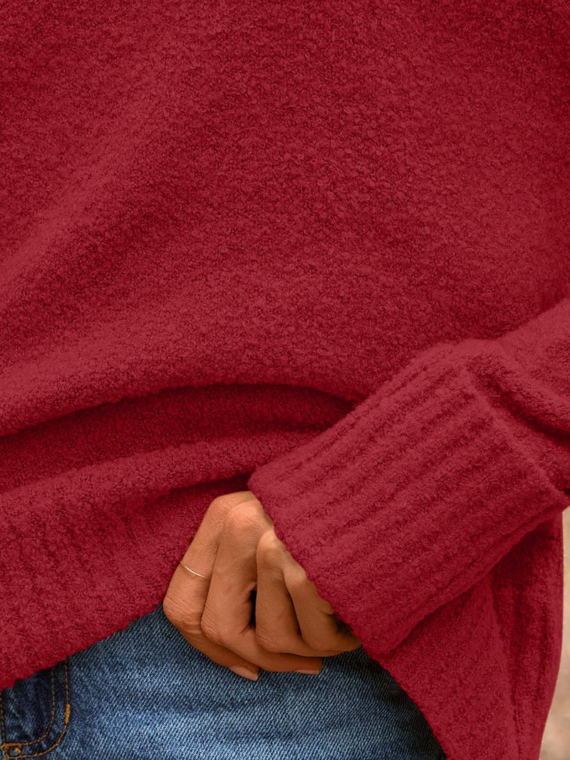 LILLUSORY Oversized Sweater Womens 2026 Fall Fashion Outfits Pullover Long Tunic Old Money Winter Cozy Clothes Cute Crewneck Trendy Knit Chunky Warm Knitted Ladies Top Ruby Red - Image 5