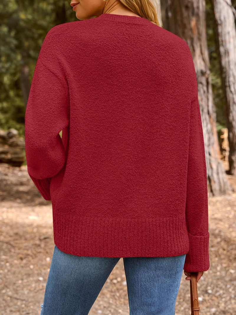 LILLUSORY Oversized Sweater Womens 2026 Fall Fashion Outfits Pullover Long Tunic Old Money Winter Cozy Clothes Cute Crewneck Trendy Knit Chunky Warm Knitted Ladies Top Ruby Red - Image 4