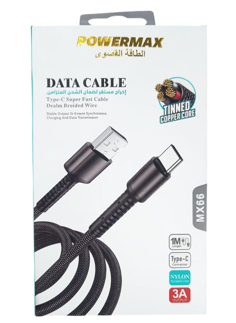 باور ماكس - كابل بيانات فائق السرعة MX66 Type C بطول 1 متر وإخراج 3 أمبير - Image 1