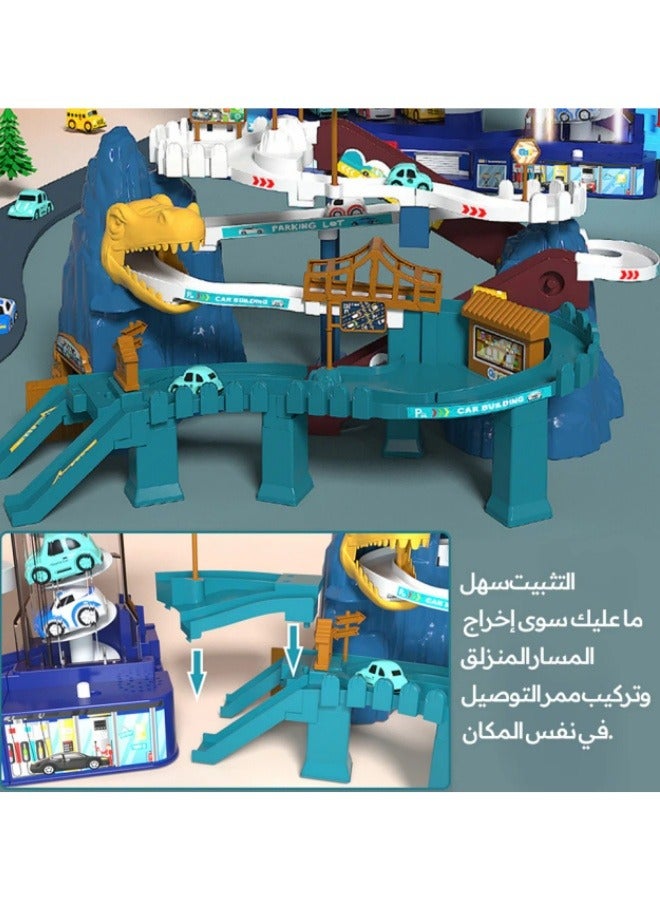 general 10 Car Toy Car Ramp Track Set Dinosaur Track Adventure Toy for Kids with Mini Cars, Double Mode Spiral Elevator,Multi-piece Changing Track,Light and Sound for 3-8 Year Old Toddler Boys Preschool Girls - Image 3