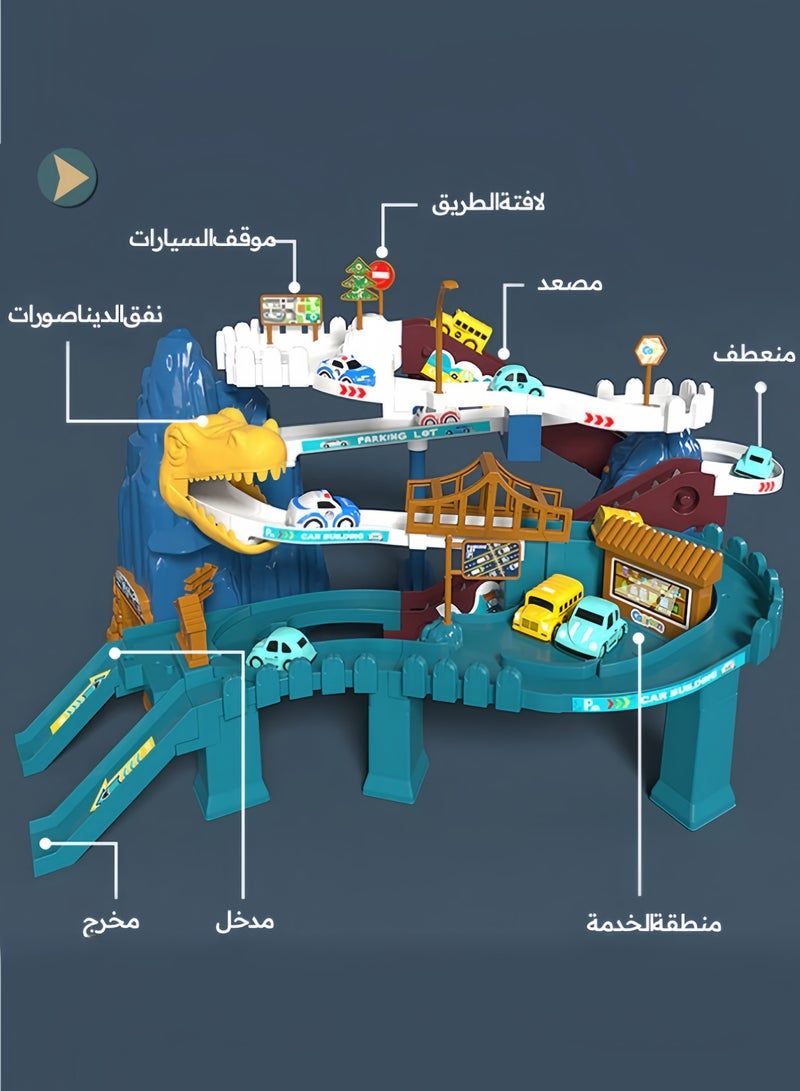 general 10 Car Toy Car Ramp Track Set Dinosaur Track Adventure Toy for Kids with Mini Cars, Double Mode Spiral Elevator,Multi-piece Changing Track,Light and Sound for 3-8 Year Old Toddler Boys Preschool Girls - Image 4