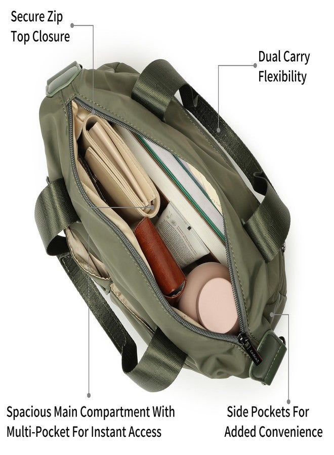 fastrack Olive Edge Nylon Satchel | Dual Carry Handbag with Webbing Handles & Detachable Strap| Spacious & Multi-Pocket Design - Image 3