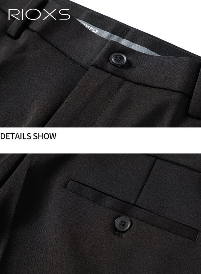 ريوكس بنطلونات رجالية رسمية، بنطلونات رجالية غير رسمية بقصة عادية، بنطلونات رجالية عمل مسطحة من الأمام ومريحة وخالية من التجاعيد مع جيوب، بنطلونات مريحة ومطاطية للعمل والاجتماعات والمواعيد الغرامية وحفلات التخرج والزفاف وغيرها، أسود - Image 5