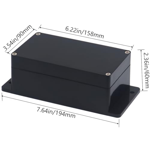 Raculety Project Box ABS Black Electrical Boxes IP65 Outdoor Waterproof Box Electronic Junction Box Fixed Ear Power Enclosure with Cable Glands for DIY Project 6.22 x 3.54 x 2.36 inch (158x90x60mm) - Image 3
