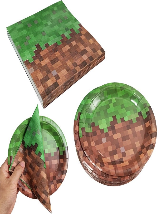 EaciTown Pixel Party Plates and Napkins Set Serve 20 Video Game Party Tableware Pixel Gamer Birthday Party Supplies Paper Material - Image 1