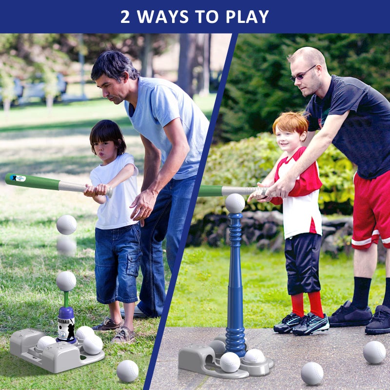 QDRAGON 2 in 1 T Ball Sets for Kids 35 58 Tee Ball Set with Automatic Pitching MachineAdjustable Batting Bat  Stand6 Balls Baseball Toys Outdoor Sport for Toddlers Boys Blue - Image 3