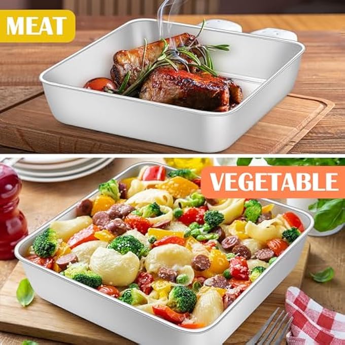 8X8 Inch Square Cake Pans Set Of 2 Stainless Steel Baking Pan For Lasagna Brownies Casseroles Silver Square Bakeware For Oven Cooking NonToxic  Rust Free Dishwasher Safe 2 Inch Deep - Image 5