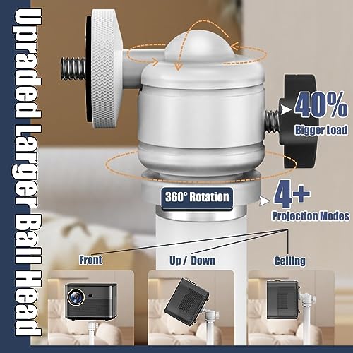 2-Be-Best Projector Stand 36-63in / 92-162cm Height Adjustable Projector Floor Stands Universal Projectors Mount Stand for Bed Sofa Compatible with HAPPRUN Anker XGIMI Upgraded Large Ball Head White - Image 5