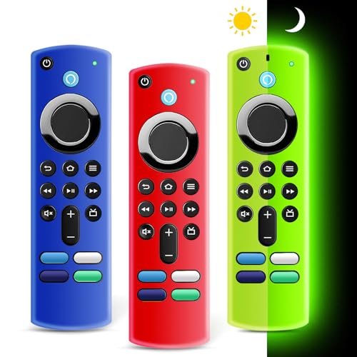 OneBom (3 Pack) ONEBOM Firestick Remote Cover 3rd Gen with Alexa Voice Remote 4K,Fire TV Stick Case Glow in The Dark,Anti Slip Shockproof Silicone Protective Case with Lanyard(Glow Green&Blue&Red) - Image 1
