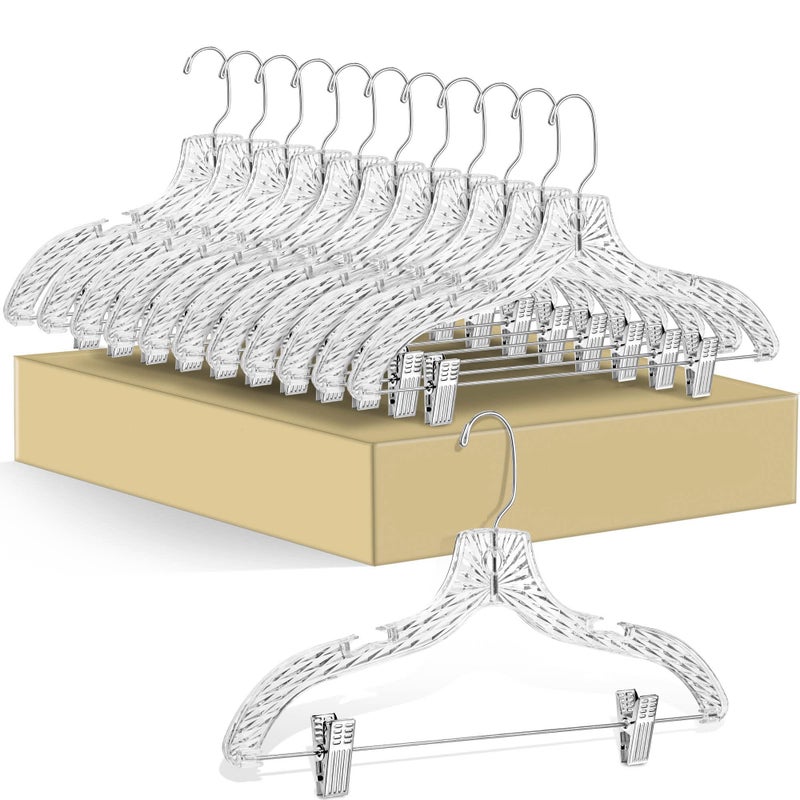 Quality Hangers Quality Clear Plastic Skirt Hangers - 12 Pack Crystal Cut for Skirt, Pant, Dress, Suit, Coat Hangers Heavy Duty & Nonslip Design Asujtable Clips, Swival Hook, 17" inch (12, Crystal Skirt) - Image 1