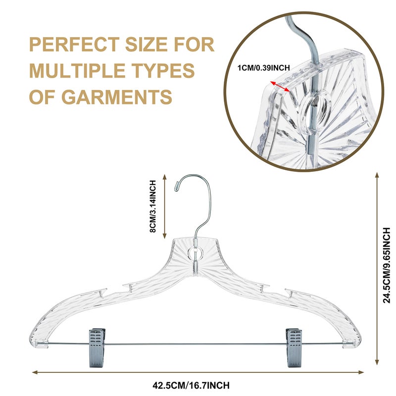 Quality Hangers Quality Clear Plastic Skirt Hangers - 12 Pack Crystal Cut for Skirt, Pant, Dress, Suit, Coat Hangers Heavy Duty & Nonslip Design Asujtable Clips, Swival Hook, 17" inch (12, Crystal Skirt) - Image 5
