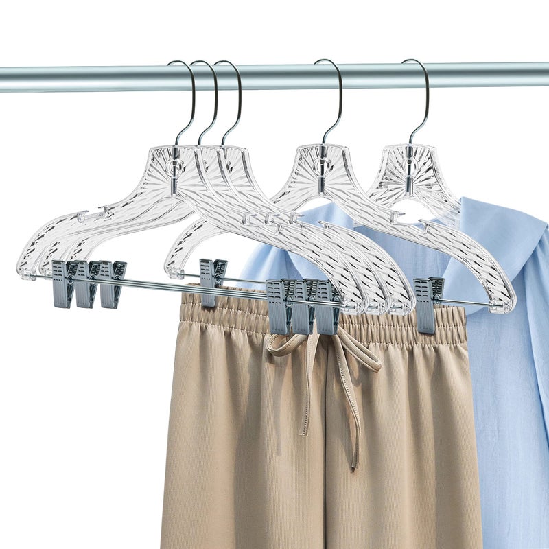 Quality Hangers Quality Clear Plastic Skirt Hangers - 12 Pack Crystal Cut for Skirt, Pant, Dress, Suit, Coat Hangers Heavy Duty & Nonslip Design Asujtable Clips, Swival Hook, 17" inch (12, Crystal Skirt) - Image 4