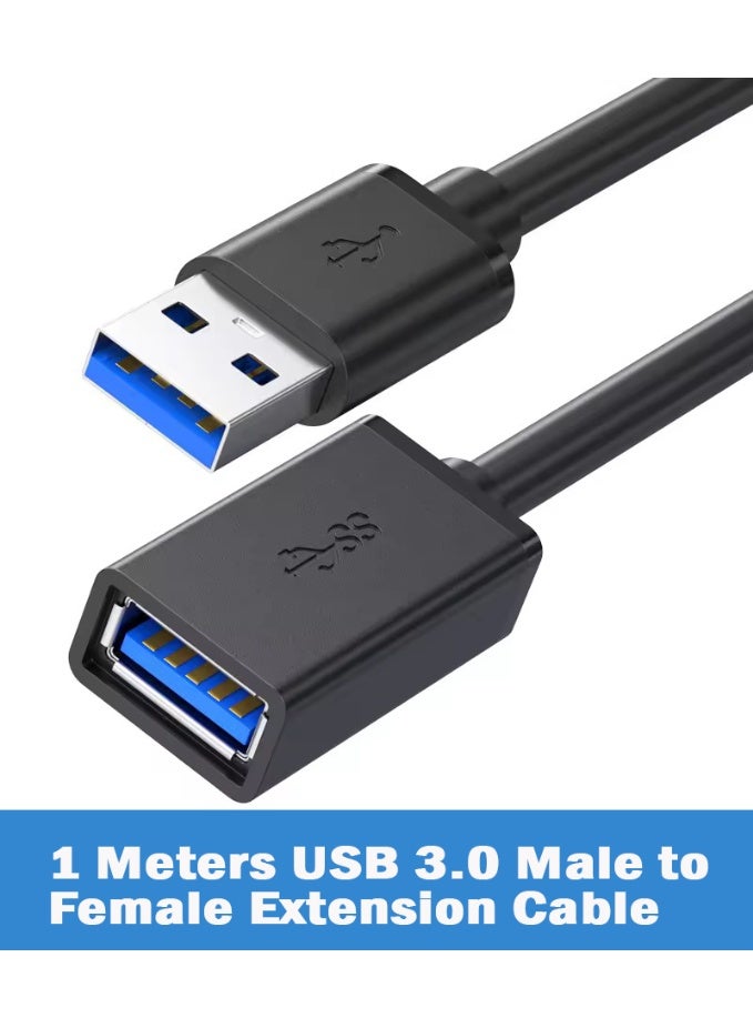 Samu USB Extension Cable 1 Meters  USB 3.0 Extender Cord Type A Male to Female Data Transfer Compatible for Playstation,VR,USB Flash Drive,Card Reader,Hard Drive Black - Image 1