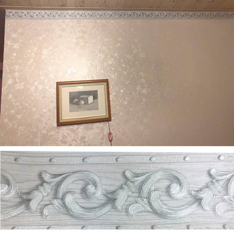 REDODECO Elegant Silver Grey Floral Molding Wallpaper Border Peel Stick Home Ceiling Decorative Border for Bathroom Living Room Kitchen 4inch by 16.4ft - Image 3