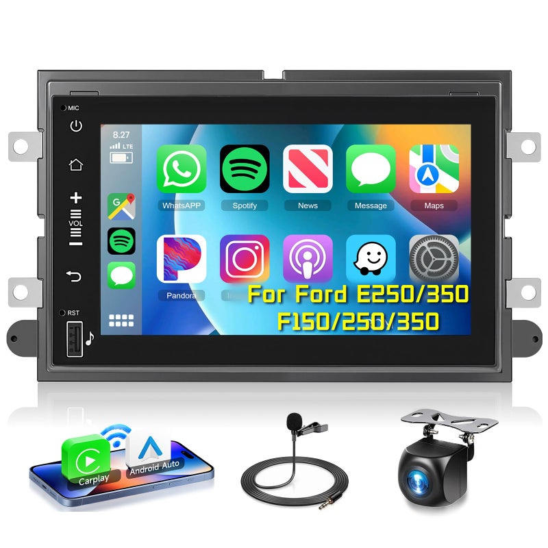 Podofo 2G 64G Radio for Ford F150 F250 F350 Fusion Edge Explorer Expedition Car Stereo7inch 1080p IPS Touchscreen F150 Stereo with Wireless Carplay Android Auto GPS WiFi FMRDS EQ Backup Camera