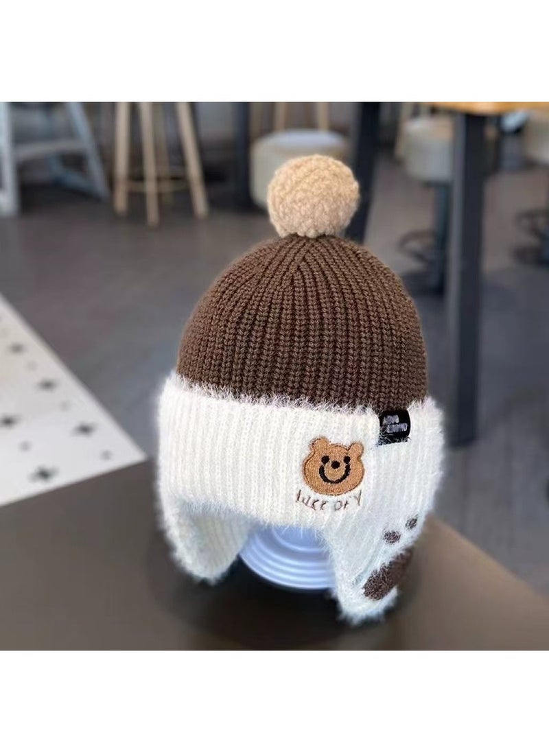 Generic Childrens Hat Autumn and Winter Fashion Cool Wool Hat Sticker Casual Boys Korean Baby Warm Pullover Knitted Hat Cold Hat Coffee  - Image 1
